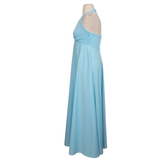 Vtg 1970s Pastel Baby Blue Maxi Gown Dress Sz XXS Halter Neck Open Back Wedding - Picture 4 of 8